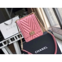 Knockoff Boy chanel handbag Grained Calfskin & Gold-Tone Metal VS0130 pink JK4538Ez66