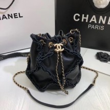 Knockoff CHANEL Calfskin small drawstring bag & gold-Tone Metal AS1613 black JK4033tU76
