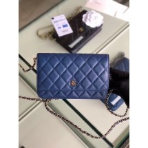 Knockoff Chanel classic wallet on chain Grained Calfskin & gold-Tone Metal 33814 Pearlescent blue JK4588NL80