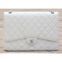 Luxury Chanel Maxi Quilted Classic Flap Bag White Cannage Pattern A58601 Silver JK542UV86