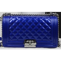 Replica Boy Chanel Flap Bag Original Pearly Patent Leather A67025 Blue JK811aG44
