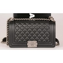 Replica Boy Chanel Flap Shoulder Bag Black Original Cannage Pattern A67086 Silver JK451HB48