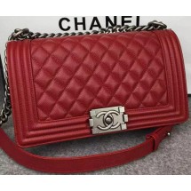 Replica Chanel Boy Flap Shoulder Bag Red Original Calfskin Leather A8708 Silver JK263it96