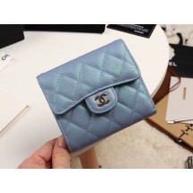 Replica Chanel Calfskin Leather wallet & Gold-Tone Metal A82288 light blue JK1275iF91