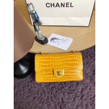 Replica Chanel Classic Flap Bag Original Alligator & Gold-Tone Metal A01112 lemon JK4385ij65