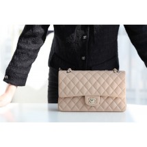 Replica Chanel Classic Handbag Grained Calfskin & silver-Tone Metal A1112 Apricot JK3352Fi42
