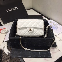 Replica Chanel Flap Original Sheepskin Leather pearl cross-body bag CF1112 White JK3417SV68