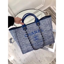 Replica Chanel Original Canvas Leather Tote Shopping Bag 92298 Blue JK5276Jw87