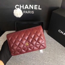 Replica Chanel WOC Flap Bag Dark Red Original Sheepskin Leather 33814 Glod JK5849nB47