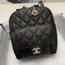 AAA Chanel Grained Calfskin & Gold-Tone Metal backpack AS0003 black JK4816zK34