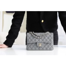 AAA Chanel Small Classic Handbag Grained Calfskin & silver-Tone Metal A01113 grey JK3356zK34