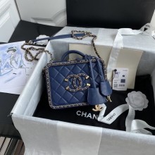 AAAAA Chanel Lambskin Crystal Calfskin & Gold-Tone Metal Cosmetic Bag 8817 dark blue JK3230aM93