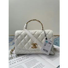 AAAAA Imitation Chanel mini flap bag with top handle AS2478 white JK3339Sy67