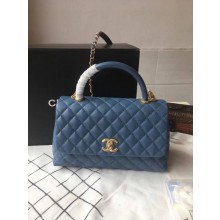Chanel Classic Top Handle Bag Blue Original Leather A92292 Gold JK5492fr81