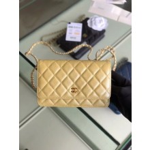 Chanel classic wallet on chain Grained Calfskin & gold-Tone Metal 33814 Pearlescent apricot JK4587Kd37