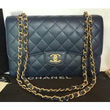 Chanel Jumbo Double Flaps Bag Blue Cannage Pattern A36097 Gold JK195UW57