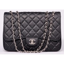 Chanel Jumbo Flap Bag Black Cannage Pattern A28600 Silver JK555KX22