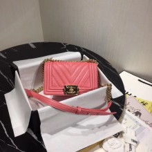 Chanel Le Boy Flap Shoulder Bag Original Leather Pink V67085 Gold JK4557fJ40