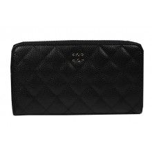 Chanel Matelasse Zip Around Wallet Black Cannage Pattern A50097 Silver JK1485Gh26