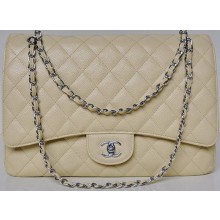 Chanel Maxi Quilted Classic Flap Bag Apricot Cannage Patterns A58601 Silver JK683Zw99