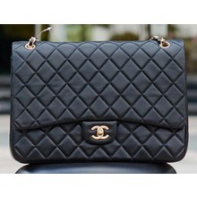 Chanel Maxi Quilted Classic Flap Bag Black Sheepskin A58601 Gold JK548Yf79