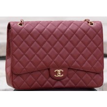Chanel Maxi Quilted Classic Flap Bag Maroon Cannage Pattern A58601 Gold JK537Gp37
