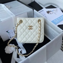 Chanel mini Shoulder Bag Grained Calfskin&Gold-Tone Metal AS3176 white JK2497yx89