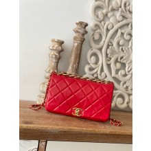 Chanel SMALL FLAP BAG Lambskin & Gold-Tone Metal AS3367 red JK2301fH28