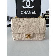 Chanel SMALL FLAP BAG Snakeskin & Gold-Tone Metal AS3214 Beige JK2296oK58