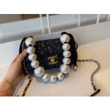 CHANEL Tweed Braided Sheepskin & Gold-Tone Metal AS0593 black JK2486DI37