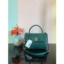 Cheap Chanel CC original lambskin top handle flap bag A92236 dark green&Gold-Tone Metal JK2513ZZ98