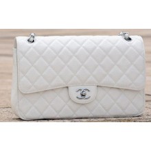 Designer Chanel Jumbo Classic White Cannage Pattern Flap Bag A58600 Silver JK551vs94