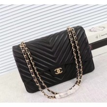Designer Chanel Maxi Classic Flap Bag Black Chevron Sheepskin Leather A58601 Gold JK5467vs94