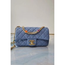 Fake 1:1 Chanel flap bag Lambskin Resin & Gold-Tone Metal AS2380 light blue JK3535YK70