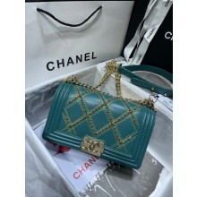 Fake BOY CHANEL Handbag Crumpled Calfskin & Gold-Tone Metal A67086 green JK2896yQ90