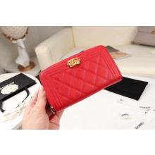 Fake Chanel Calfskin Leather & Gold-Tone Metal Wallet A80566 red JK1226tu77