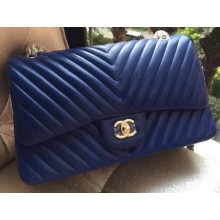 Fake Chanel Classic Flap Bag Blue Sheepskin Chevron Quilting A1113 Gold JK215GR32