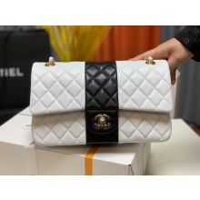 Fake Chanel CLASSIC HANDBAG Lambskin & Gold Metal A01112 White & Black JK2885xR88