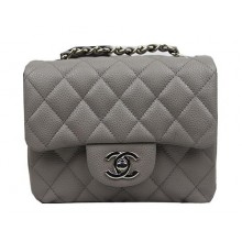 Fake Chanel Classic MINI Flap Bag CF1115 Grey Cannage Pattern Silver JK897pE71