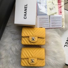 Fake Chanel Classic mini Flap Bag Chevron Caviar Leather A68748 Yellow JK3612Iw51