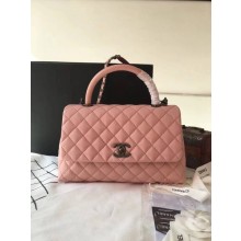 Fake Chanel Classic Top Handle Bag Pink Original Leather A92292 Silver JK5496GR32