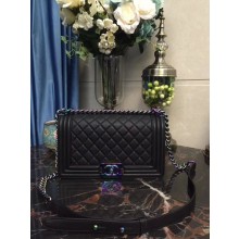 Fake Chanel Le Boy Flap Shoulder Bag Sheepskin Leather D67086 Black JK5272ny77