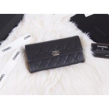 Fake Cheap BOY CHANEL Flap Wallet A80286 black silver-Tone Metal JK1386Kt89