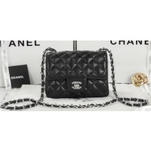 Hot Chanel Classic MINI Flap Bag Black Sheepskin Leather A1115 Silver JK771cT87