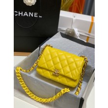 Hot Chanel small Shoulder Bag Lambskin&Gold-Tone Metal AS3206 yellow JK2501io40