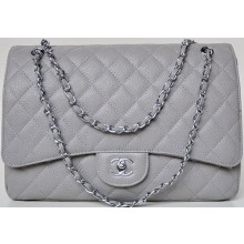 Imitation AAA Chanel Maxi Quilted Classic Flap Bag Grey Cannage Patterns A58601 Silver JK689kf15