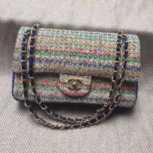 Imitation AAA CHANEL Tweed Braided Calfskin & Gold-Tone Metal 1112 Multicolor&Blue JK2685kf15
