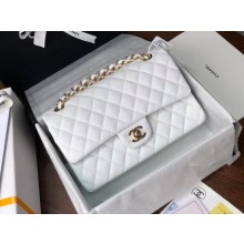 Imitation Chanel Double Flaps Bags Original White Caviar Leather A36097 Gold JK3249Dl40