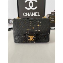 Imitation Chanel SMALL FLAP BAG Snakeskin & Gold-Tone Metal AS3214 black&gold JK2294SU58