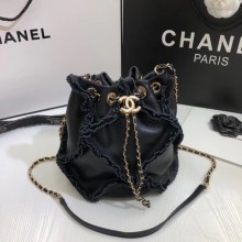 Knockoff CHANEL Calfskin small drawstring bag & gold-Tone Metal AS1613 black JK4033tU76